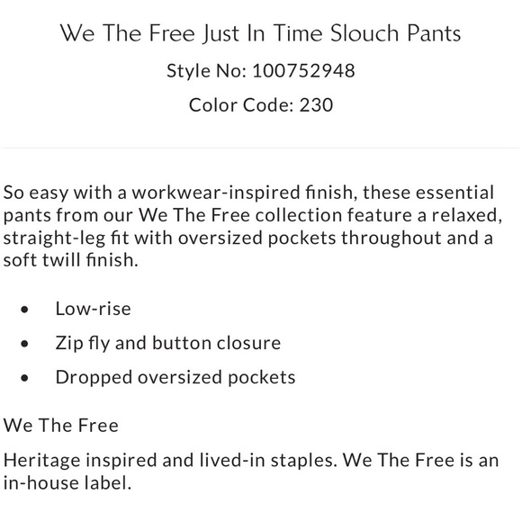 We The Free Just In Time Slouch Pants NWT - Picture 3 of 11